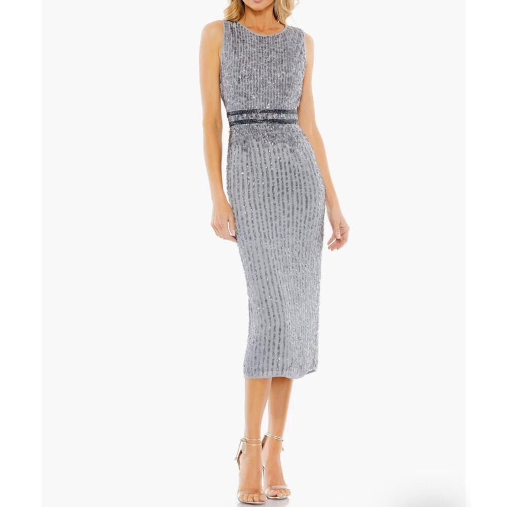Mac Duggal‎ Sequin Cocktail Dress Metallic Gray Size 4 10508 New